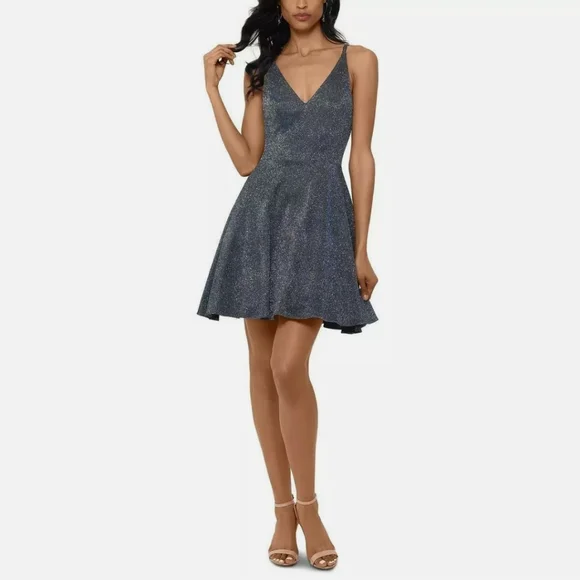 slim fit dress slacks Tessa" Long Glitter Off the Shoulder Ruffle Dress